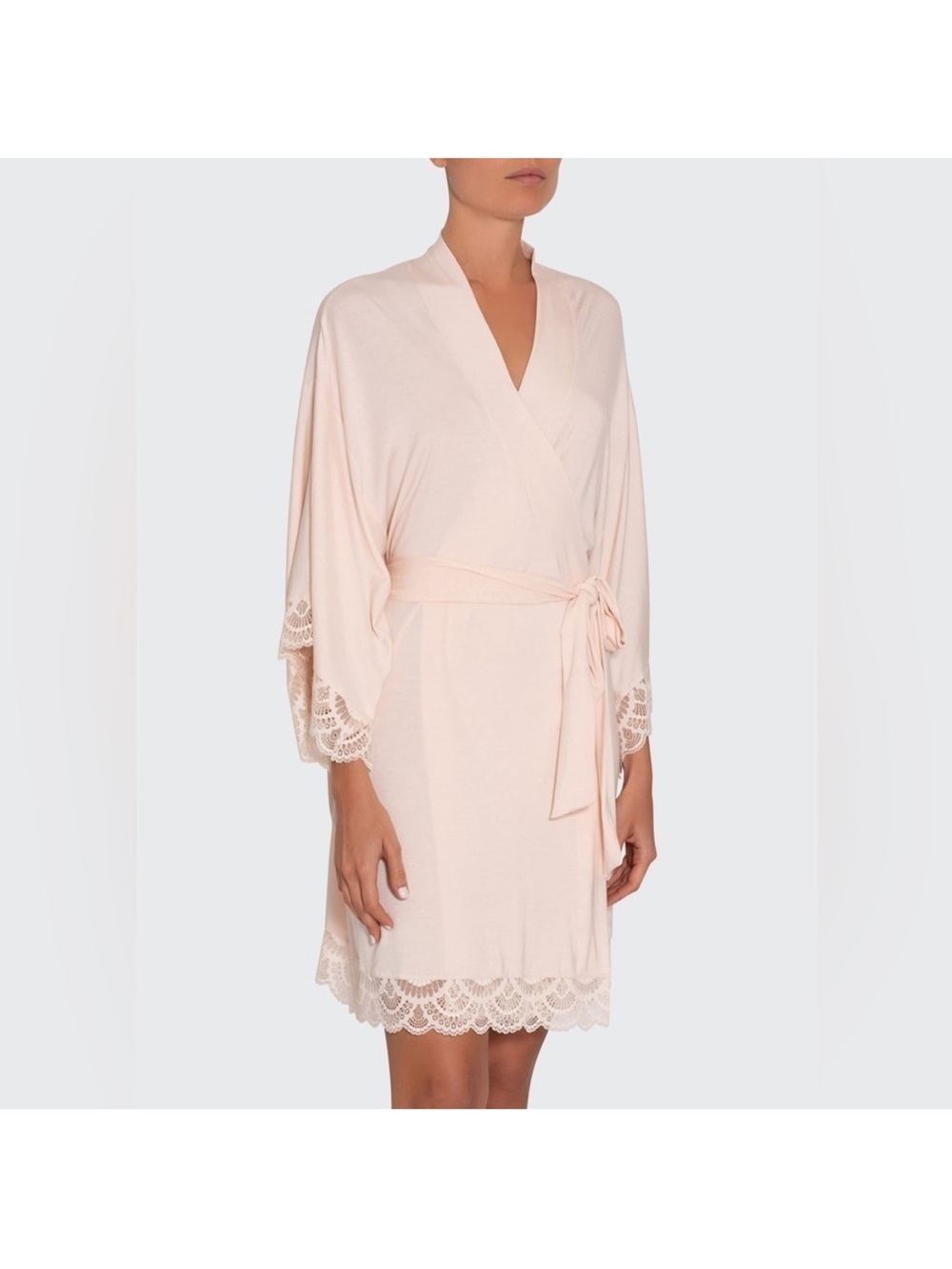 Eberjey Marianna Blush pink Lace-Trim Short Wrap Robe Size Small